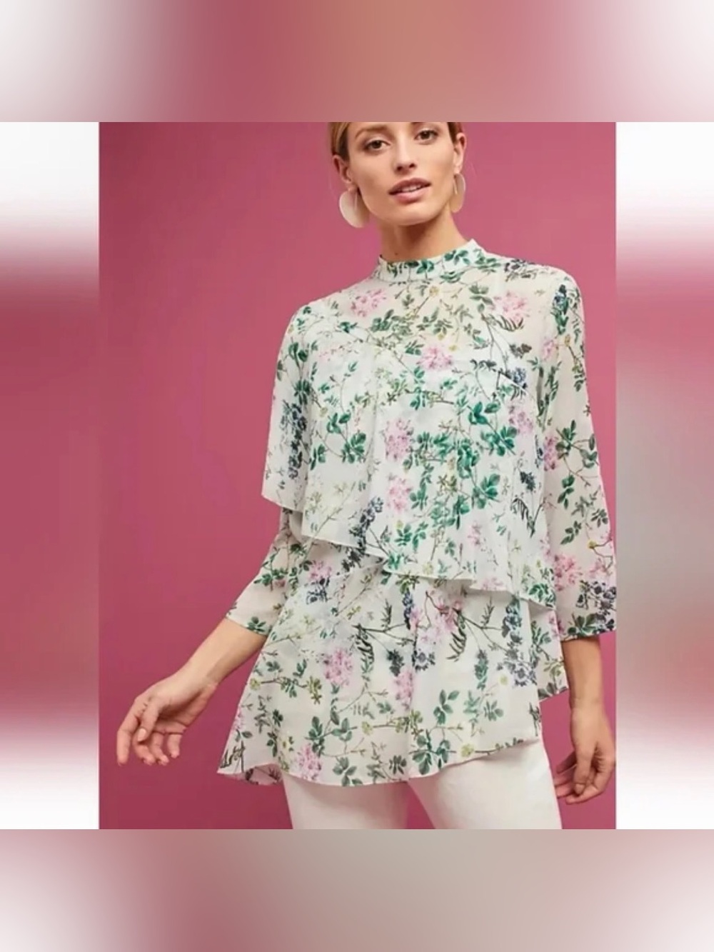 Hemant & Nandita Courtney Chiffon Blouse Sz P or Us XS - S‎ Cottagecore Ruffle